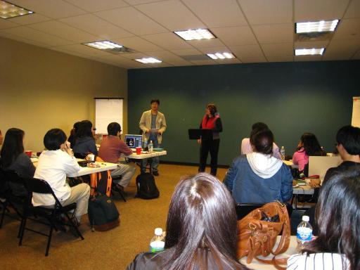 Teaching a communication class to the Koreans.