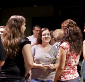 Megan chats with the audience after a show