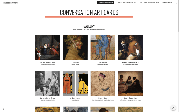 The Conversation Art Cards website.